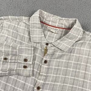 Carbon 2 Cobalt Button Shirt Men's Large Gray Plaid Linen Cotton Blend